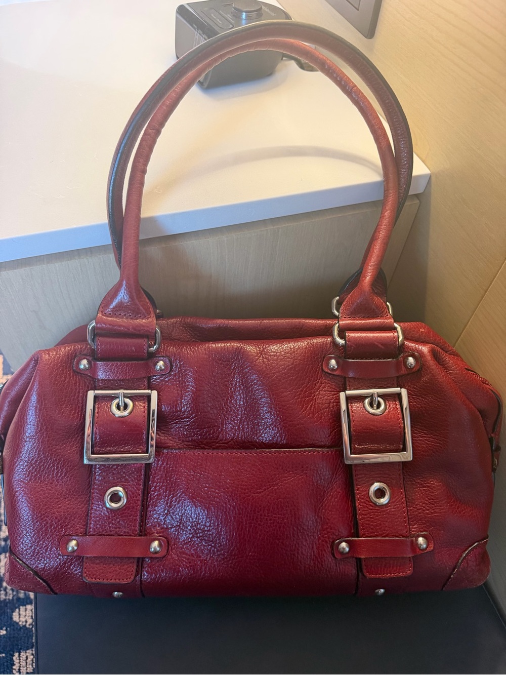 Wilsons Leather Italian Leather Red Buckle Shoulder Bag